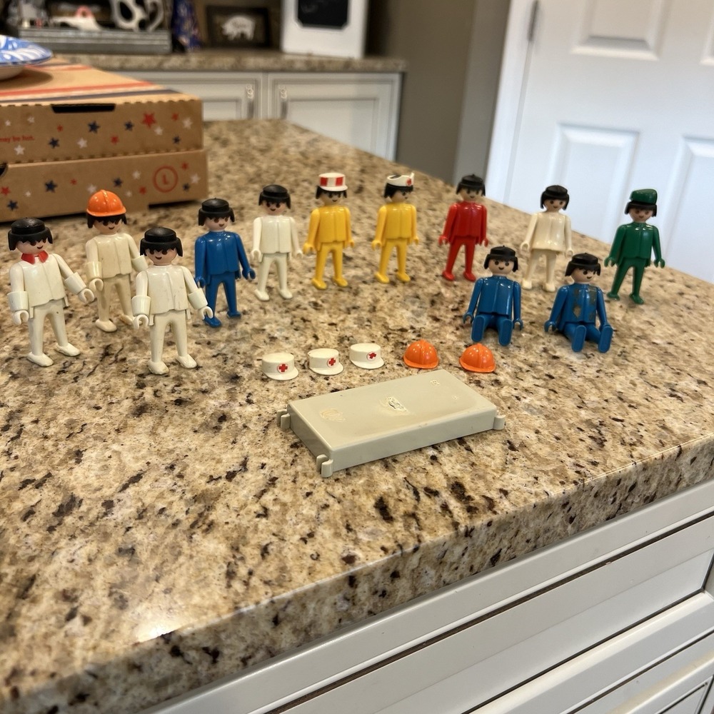 Vintage 70's Playmobil Figures Nurse Medic Fireman Etc Lot. Read